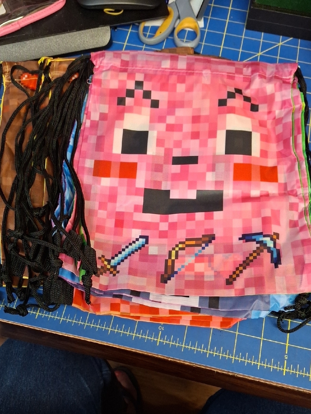 Pixel Drawstring Backpack Lot of 12 - 10" x 11" New